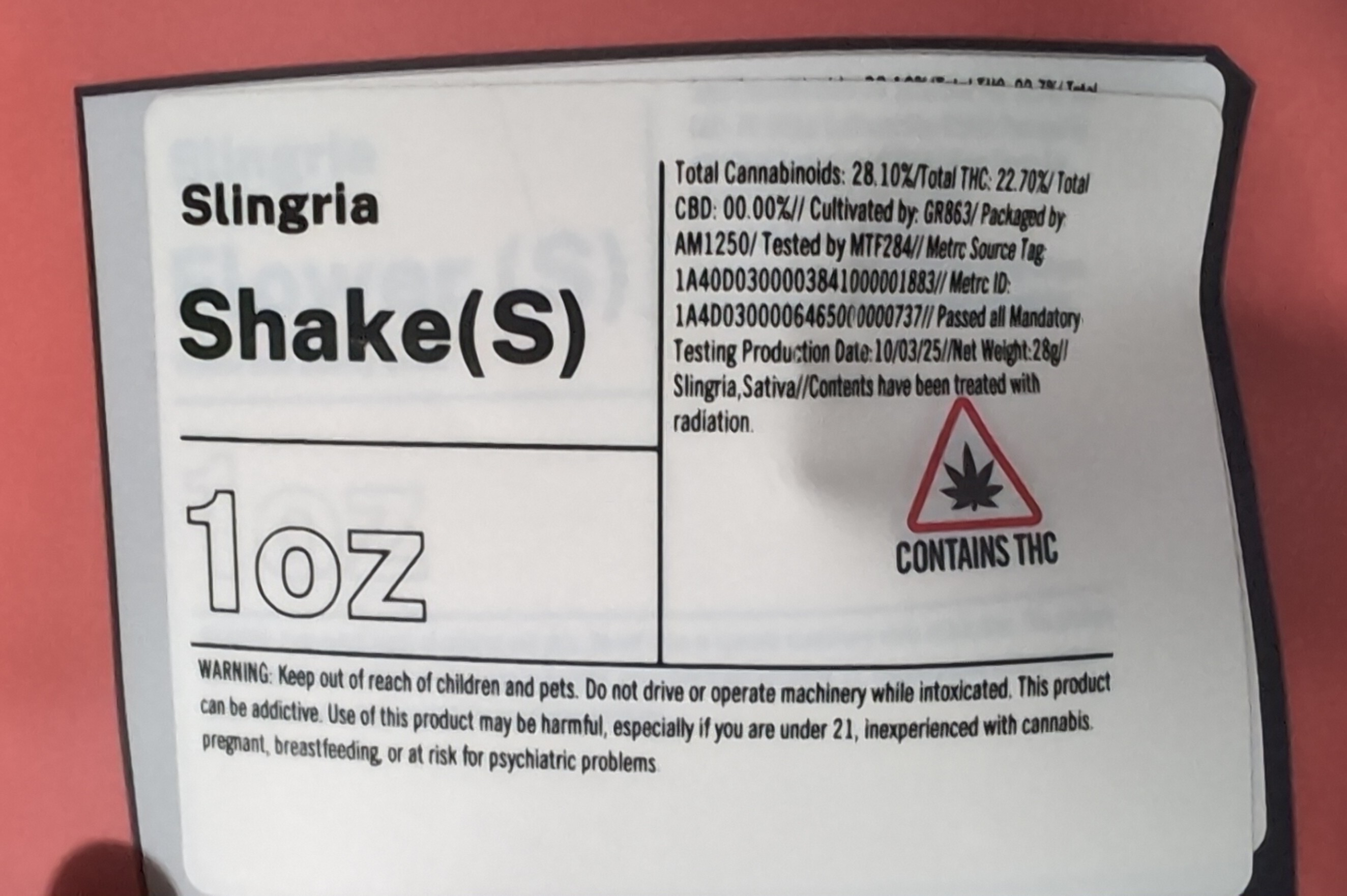 Front label for Find. Slingria ounce